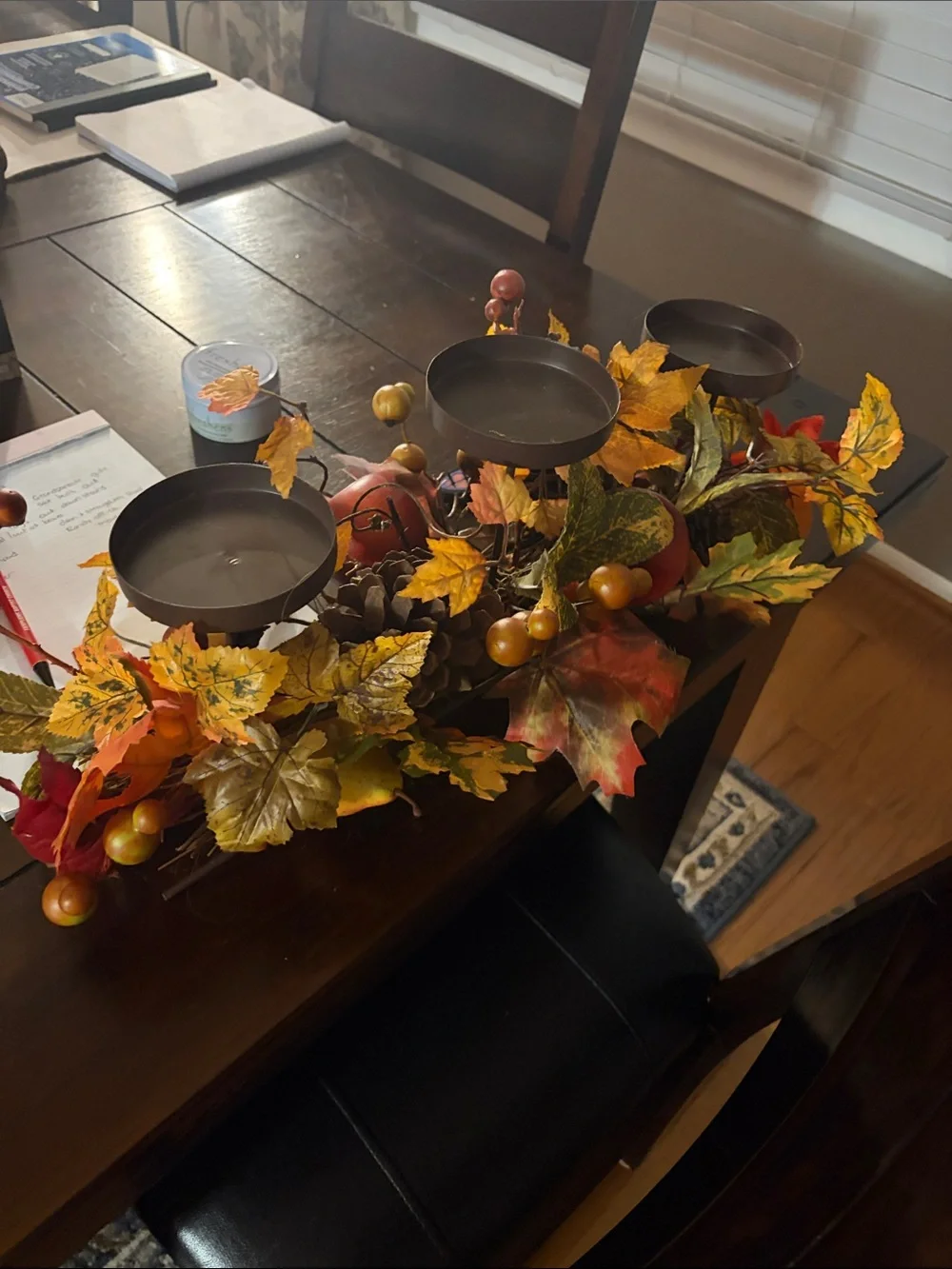 Autumn Harvest Faux Foliage Candle Centerpiece - Brown